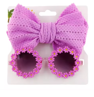Eboo Flower Sunglasses with Bow Headband Set for Kids and Toddlers, Perfect for Summer Parties and Costumes