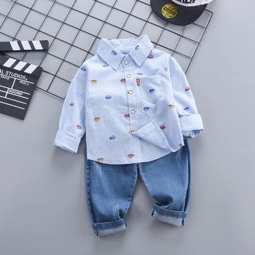 Eboo Blue Denim 2pc Jeans and Shirt Set