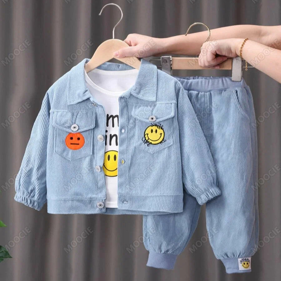 Baby Boy’s Smiley Corduroy Jacket & Pants Set