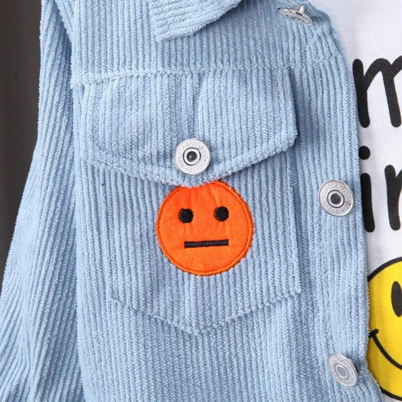Baby Boy’s Smiley Corduroy Jacket & Pants Set