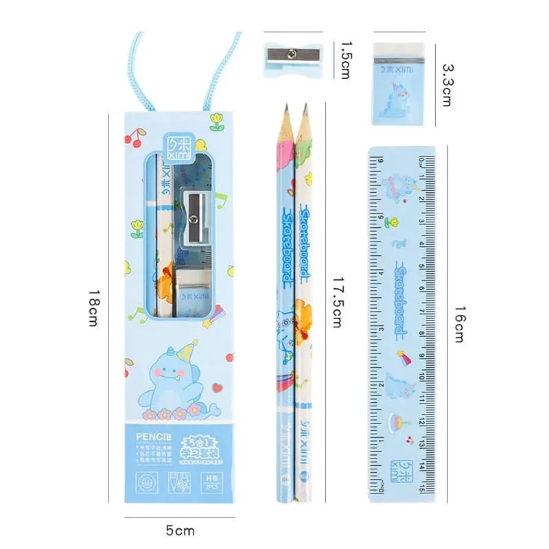 5Pcs/Box Stationery Sets Pencil Eraser Sharpener Ruler