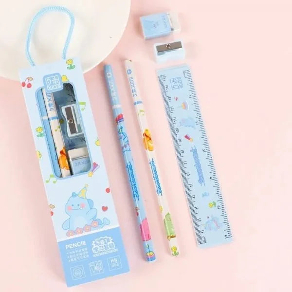 5Pcs/Box Stationery Sets Pencil Eraser Sharpener Ruler