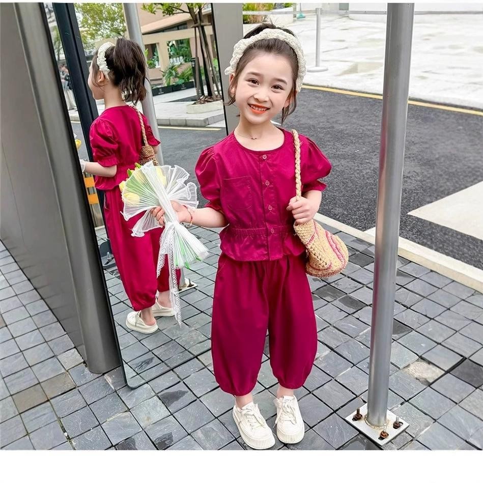 Eboo Girls summer clothes red stylish 2- Piece Elegant outfit