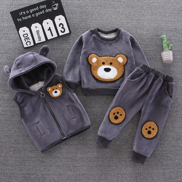 Baby Boy’s 3-Piece Bear Fleece Grey Set