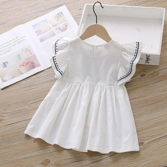 Eboo Cotton Plain White with Blue Bow Dress