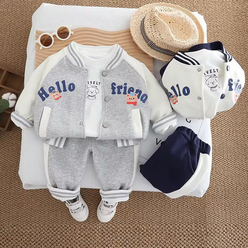 Eboo 3-Piece Varsity Jacket Set - Snap-Button Coat & Graphic Tee