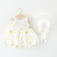 Eboo Summer Yellow Polka Dot Skirt with Hat Dress set