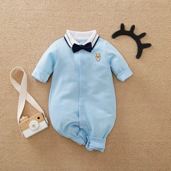 Baby Boy’s Light Blue Romper With Glasses