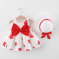 Baby Girl’s Red Summer Dress and Hat Set
