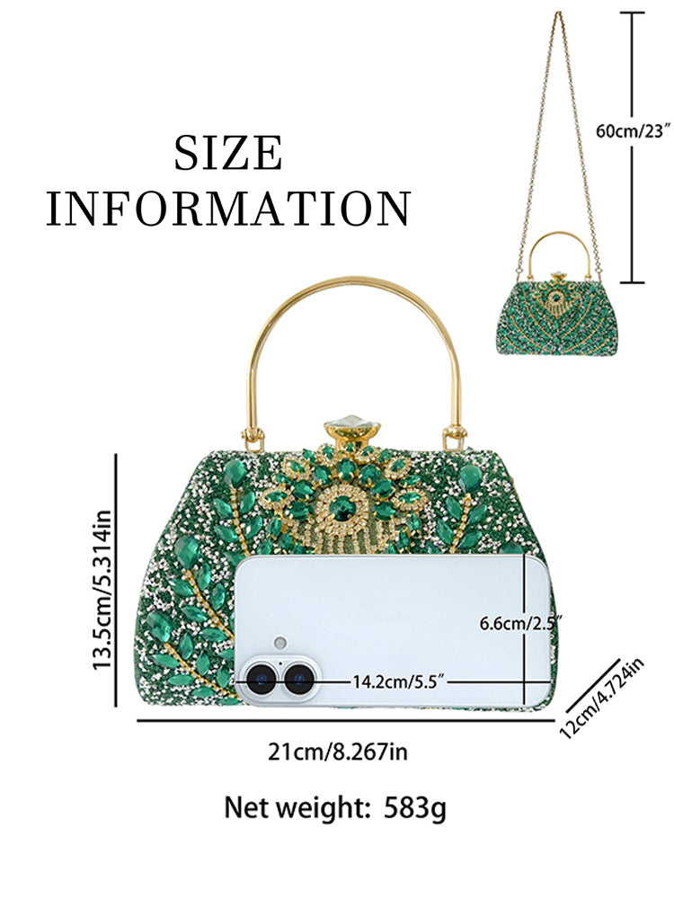 Eboo Luxury Peacock Crystal Clutch Bag for Women – Designer Rhinestone Evening Party Handbag with Top Handle