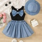 Eboo Baby Girls Black & Blue Bow Sleeveless Top with Flared Skirt – 2-Piece Outfit Set