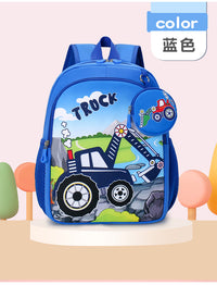 Eboo Kids Blue Truck School Backpack with Matching Mini Pouch