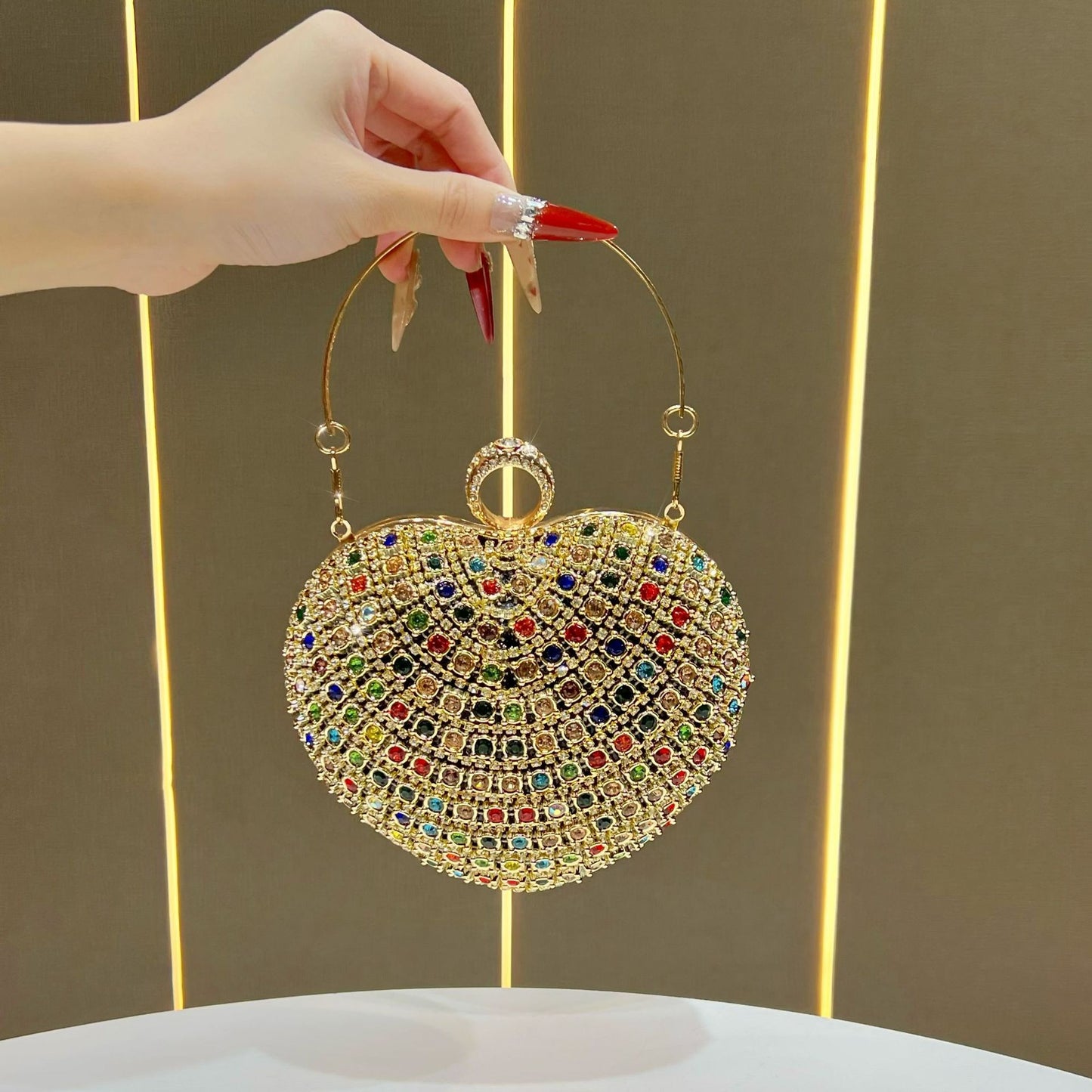 Eboo Luxury Crystal Evening Clutch Bag for Women – Rhinestone Party Handbag with Gold Ring Handle