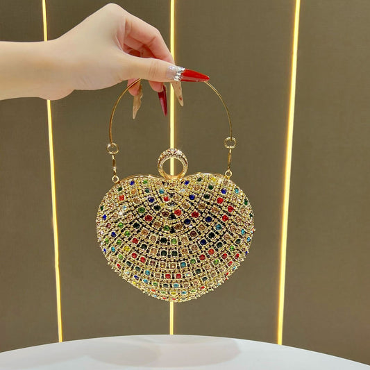 Eboo Luxury Crystal Evening Clutch Bag for Women – Rhinestone Party Handbag with Gold Ring Handle