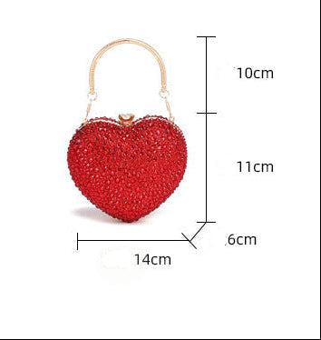 Eboo Luxury Heart Shape Crystal Clutch Bag for Women – Rhinestone Evening Party Handbag with Gold Handle