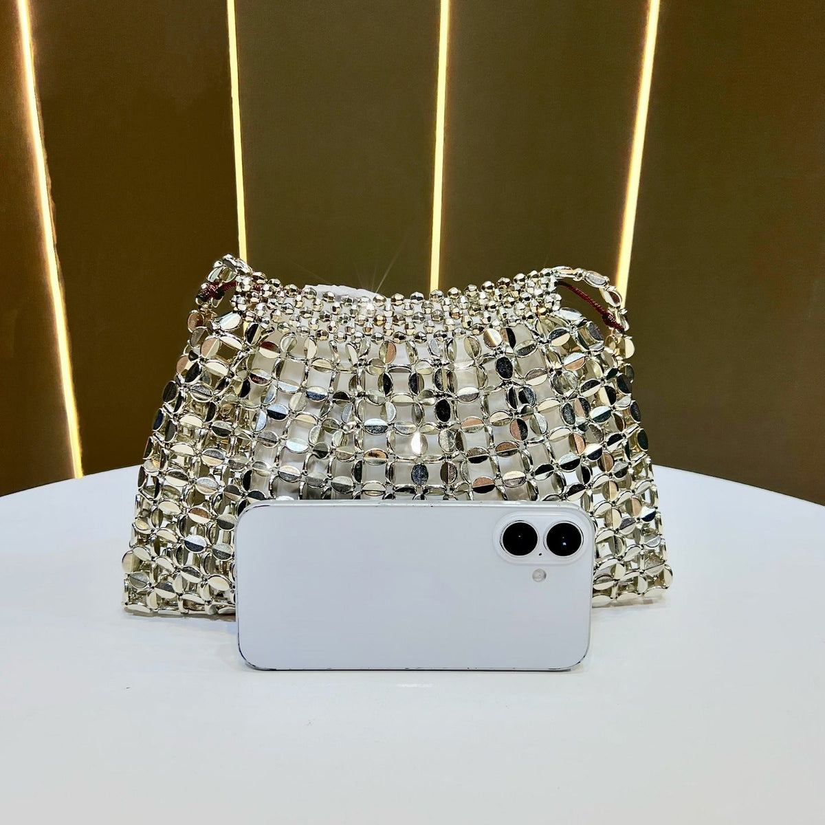 Eboo Luxury Crystal Mesh Shoulder Bag for Women • Metallic Party Handbag