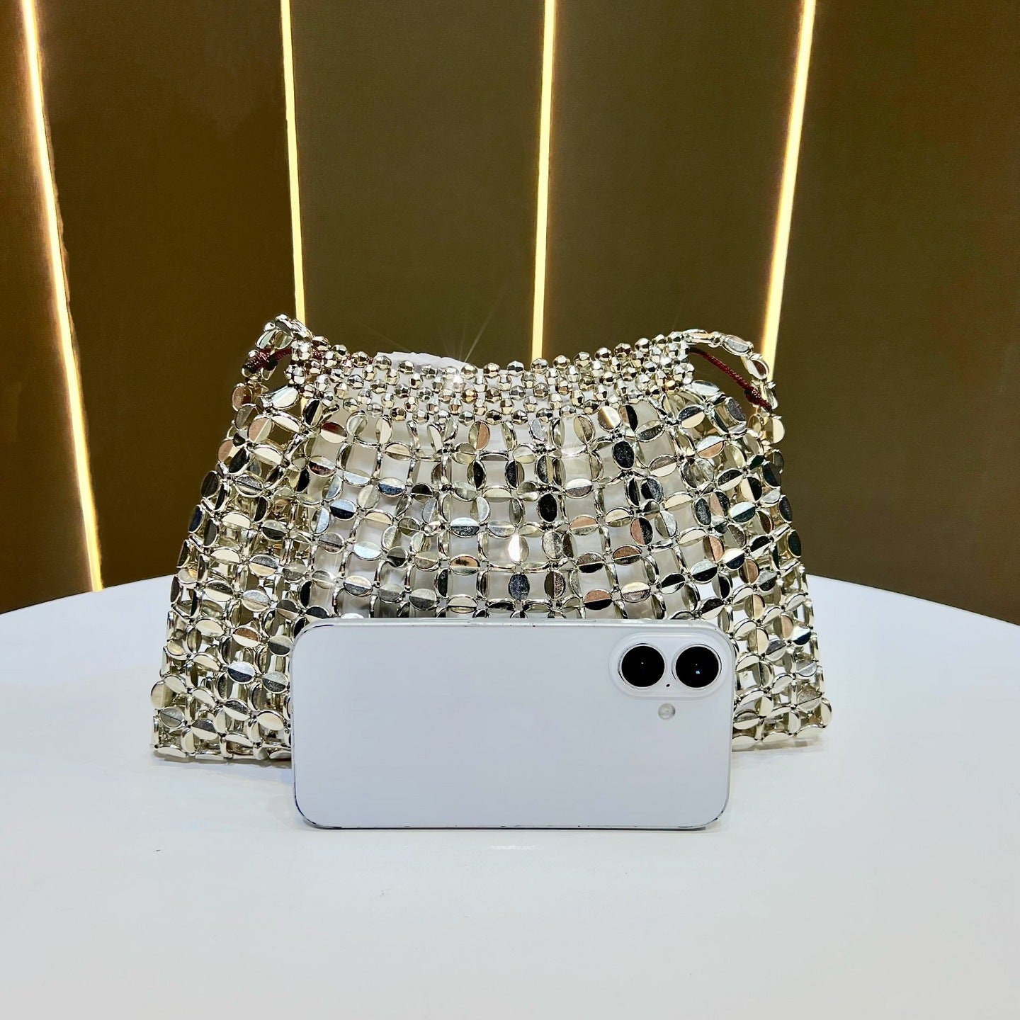 Eboo Luxury Crystal Mesh Shoulder Bag for Women – Metallic Party Handbag