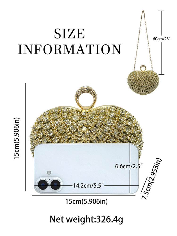 Eboo Luxury Crystal Evening Clutch Bag for Women – Rhinestone Party Handbag with Gold Ring Handle
