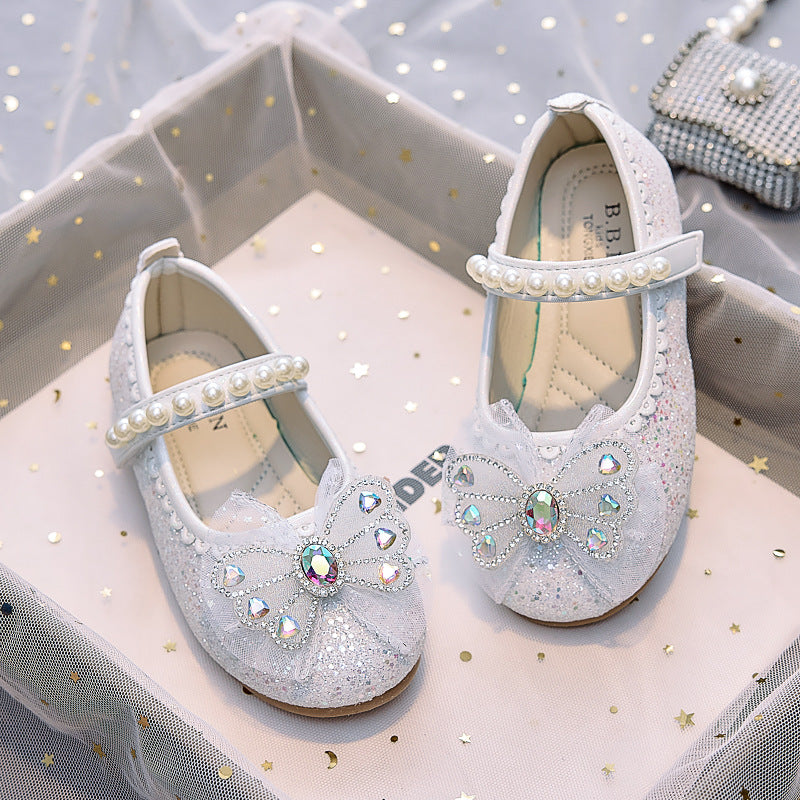 Eboo Girl Beautiful Butterfly Bow Dress Shoes Crystal Princess Sandals for Party Wedding