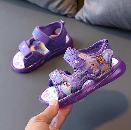 Baby Girl Sandals Cartoon Princess Print Children LED Light Up Sandals