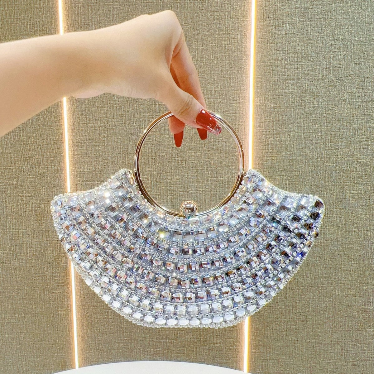 Eboo Luxury Crystal Clutch Bag for Women – Rhinestone Evening Party Handbag with Ring Handle