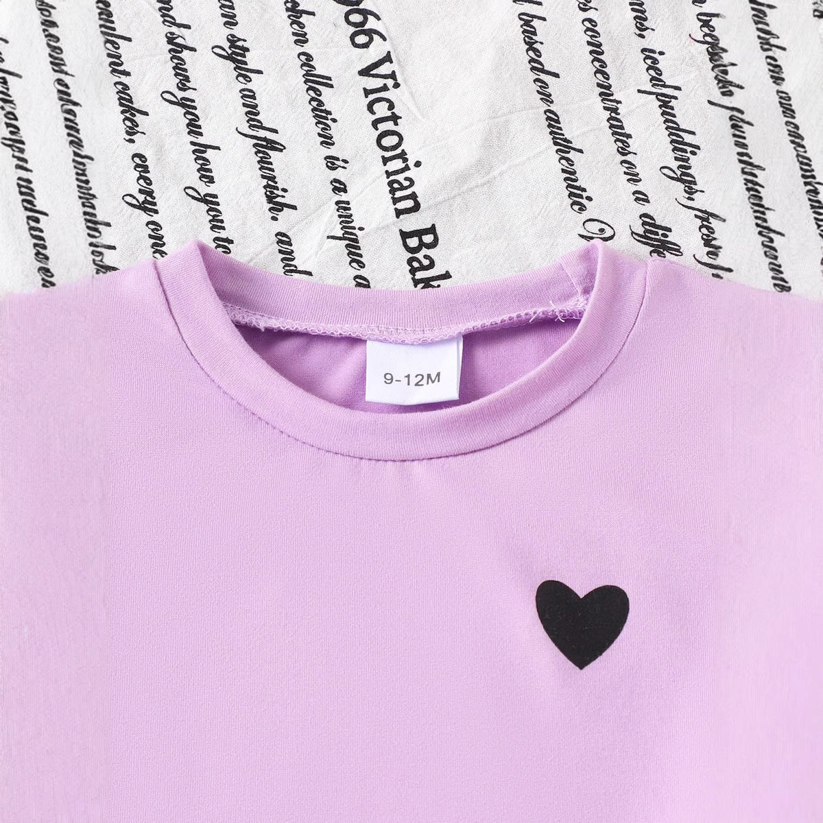 Eboo Baby Girls Lavender Heart T-Shirt & Striped Wide Leg Pants Co-Ord Set
