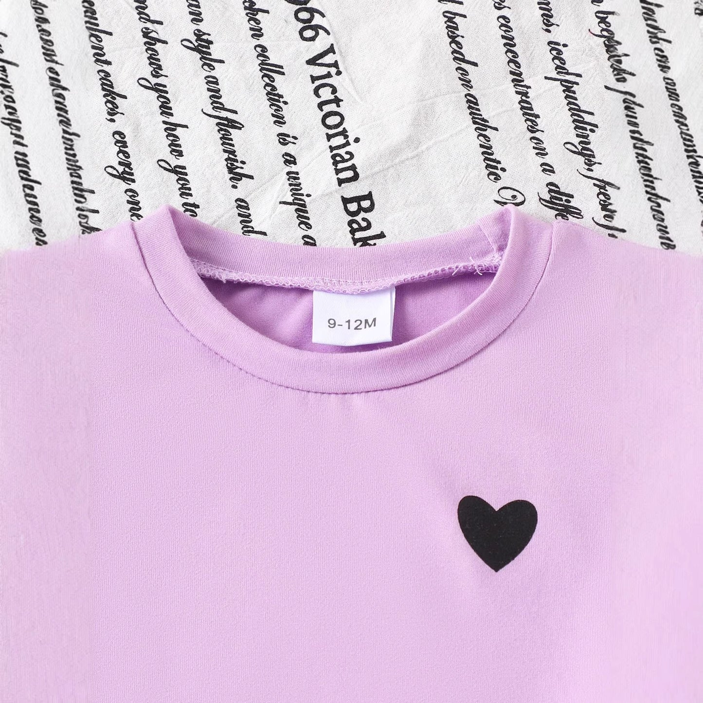 Eboo Baby Girls Lavender Heart T-Shirt & Striped Wide Leg Pants Co-Ord Set