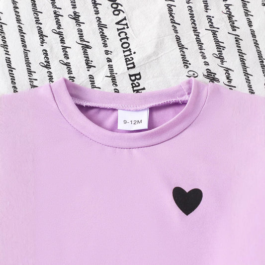 Eboo Baby Girls Lavender Heart T-Shirt & Striped Wide Leg Pants Co-Ord Set