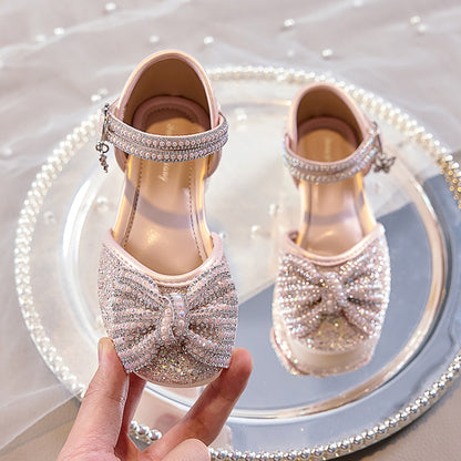 Eboo Girls Sandals Fashion Rhinestone Bow Princess Shoes Flat Heel Sandals
