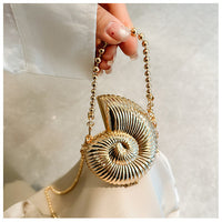 Eboo Luxury Nautilus Shell Metal Clutch Bag for Women • Elegant Evening Party Crossbody Purse with Chain Strap