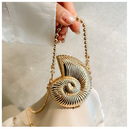 Eboo Luxury Nautilus Shell Metal Clutch Bag for Women – Elegant Evening Party Crossbody Purse with Chain Strap
