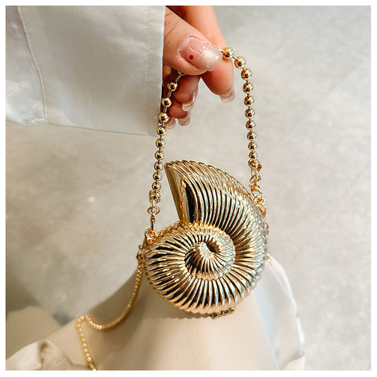 Eboo Luxury Nautilus Shell Metal Clutch Bag for Women – Elegant Evening Party Crossbody Purse with Chain Strap