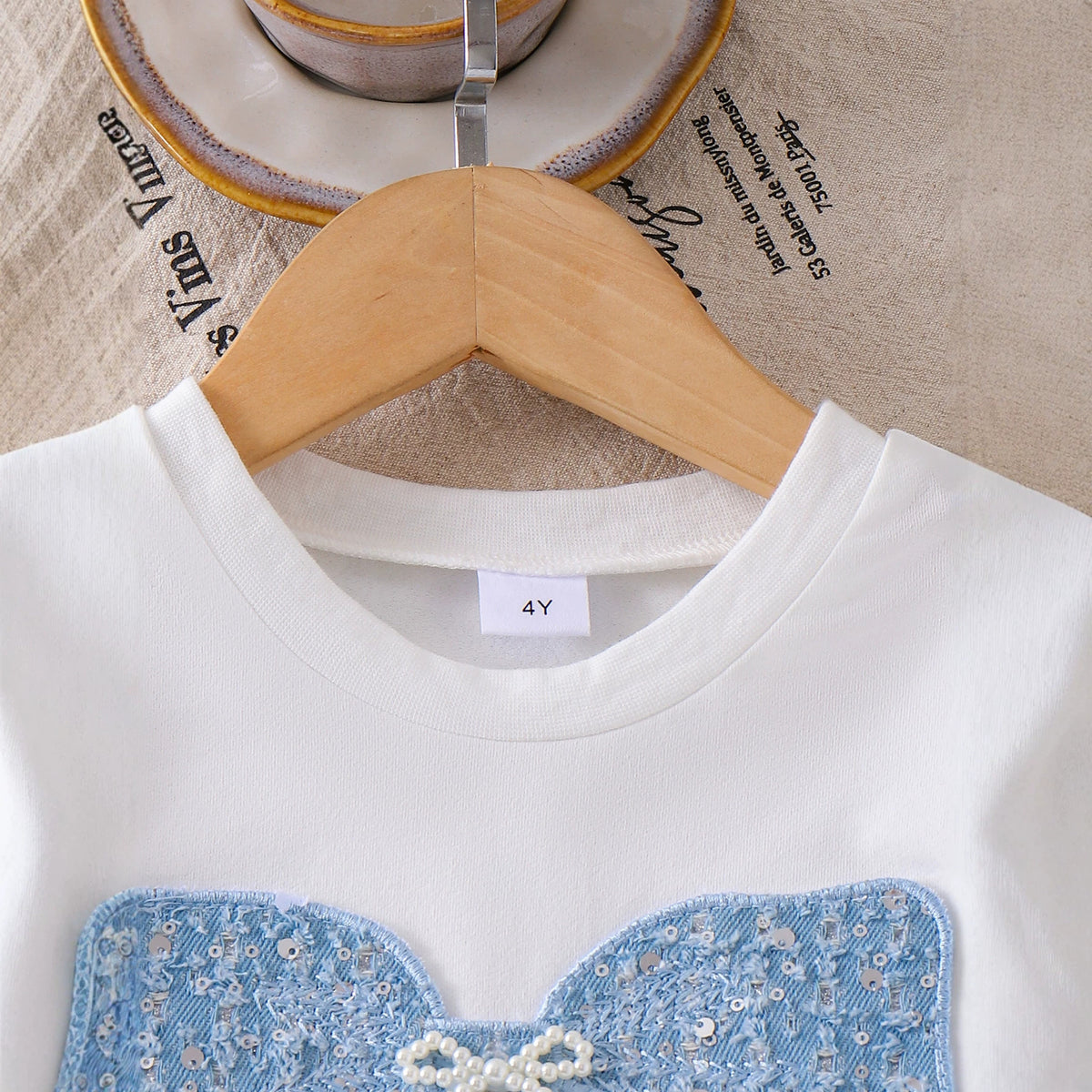 Eboo Baby Girl Bow Appliqué T-Shirt & Ribbon Pants 2-Piece Summer Outfit Set