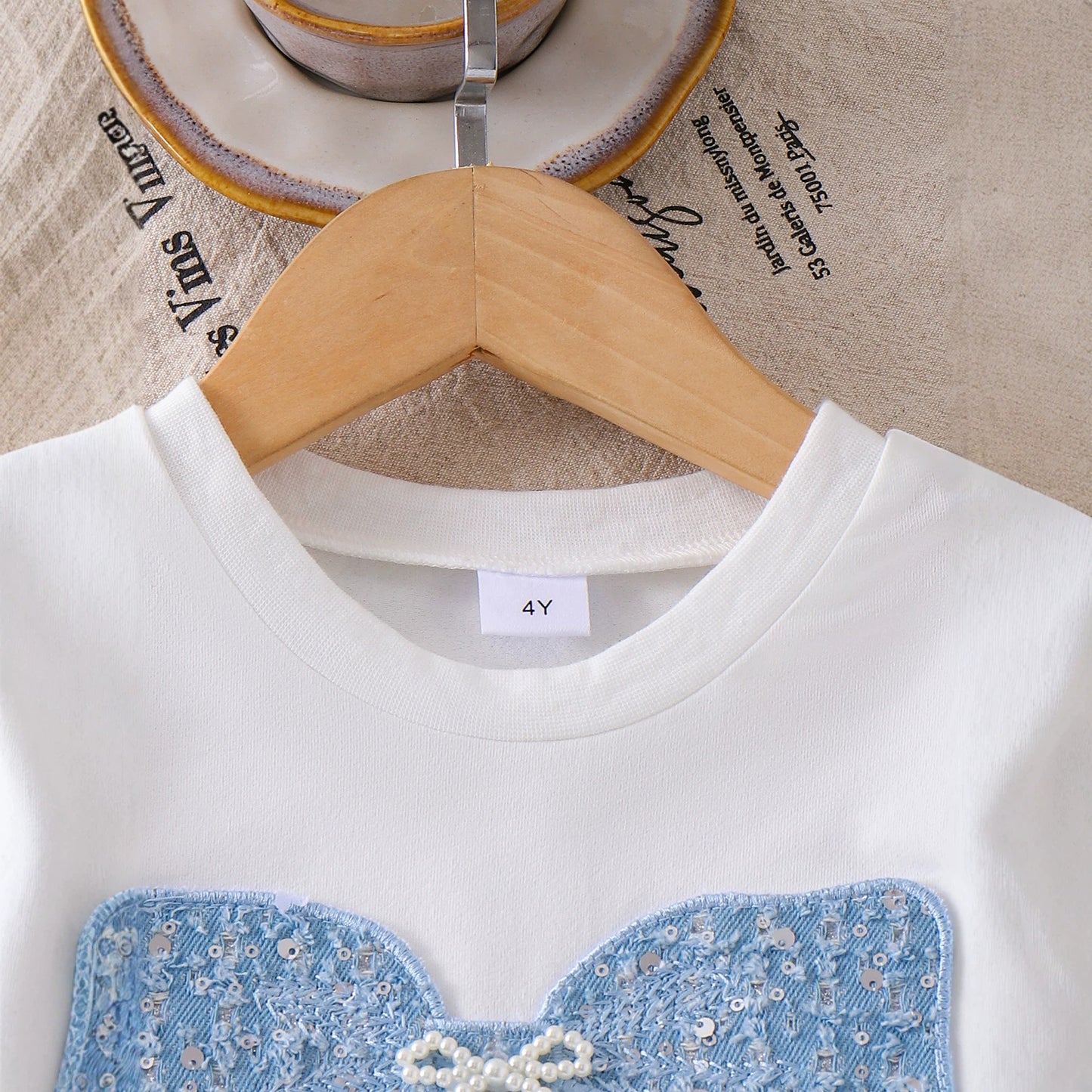 Eboo Baby Girl Bow Appliqué T-Shirt & Ribbon Pants 2-Piece Summer Outfit Set