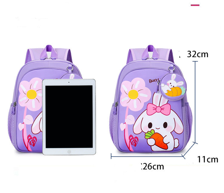 Eboo Cute Purple Bunny & Flower Kids School Bag with Small Matching Pouch