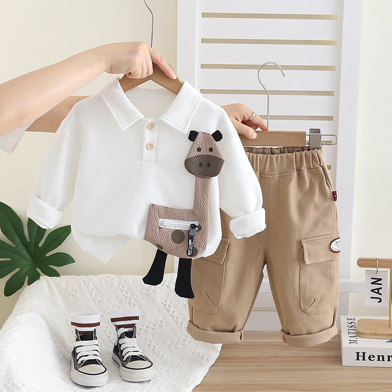 Eboo kids fashion set giraffe print stand collar 2pcs Set