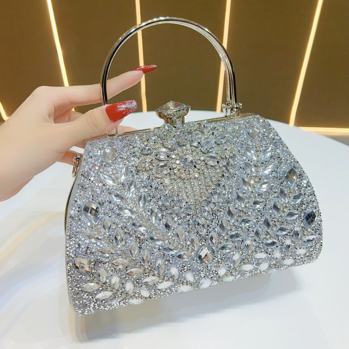 Eboo Luxury Peacock Crystal Clutch Bag for Women – Designer Rhinestone Evening Party Handbag with Top Handle