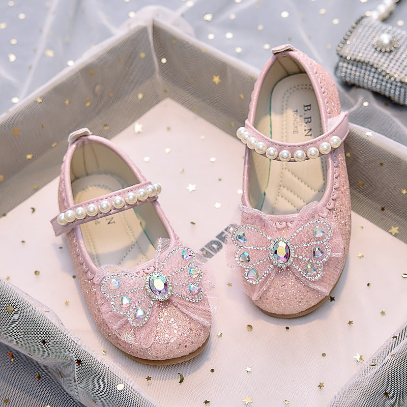 Eboo Girl Beautiful Butterfly Bow Dress Shoes Crystal Princess Sandals for Party Wedding