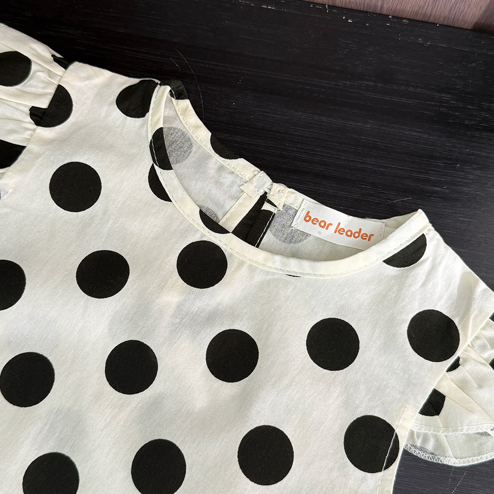 Eboo Baby Girls Black & White Polka Dot Flutter Sleeve Top & Wide Leg Pants Co-Ord Set