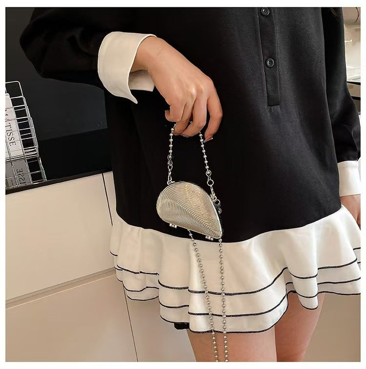 Eboo Luxury Gold Seashell Metal Clutch Bag for Women – Elegant Party Crossbody Purse with Chain Strap
