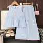 Eboo Eboo Baby Girls Blue Striped Bow Sleeveless Top & Wide Leg Pants Co-Ord Set