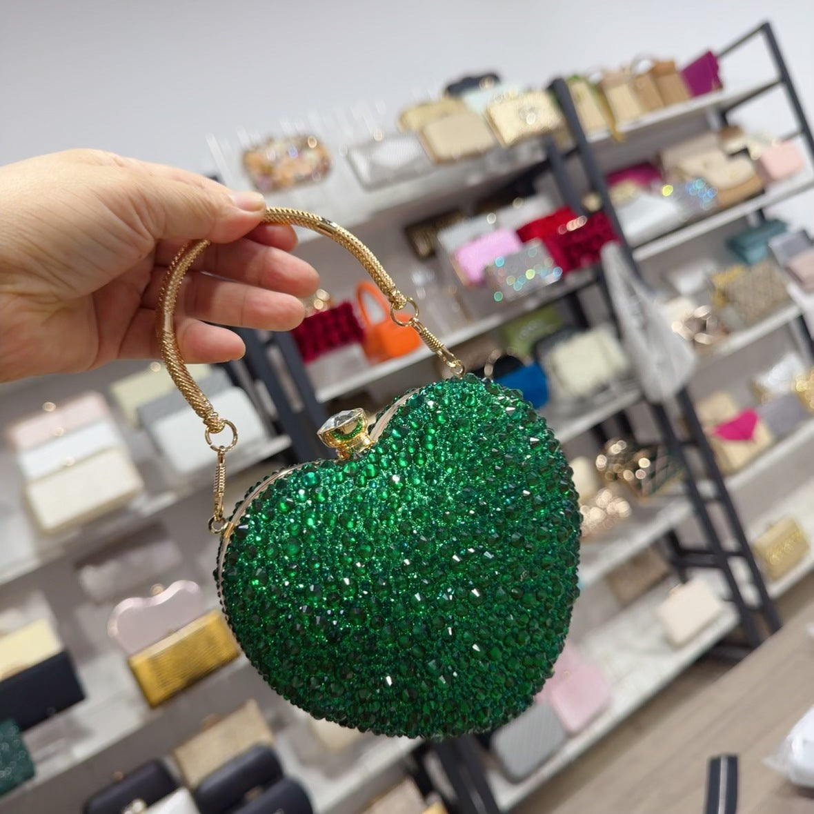 Eboo Luxury Heart Shape Crystal Clutch Bag for Women – Rhinestone Evening Party Handbag with Gold Handle