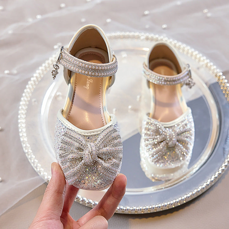 Eboo Girls Sandals Fashion Rhinestone Bow Princess Shoes Flat Heel Sandals