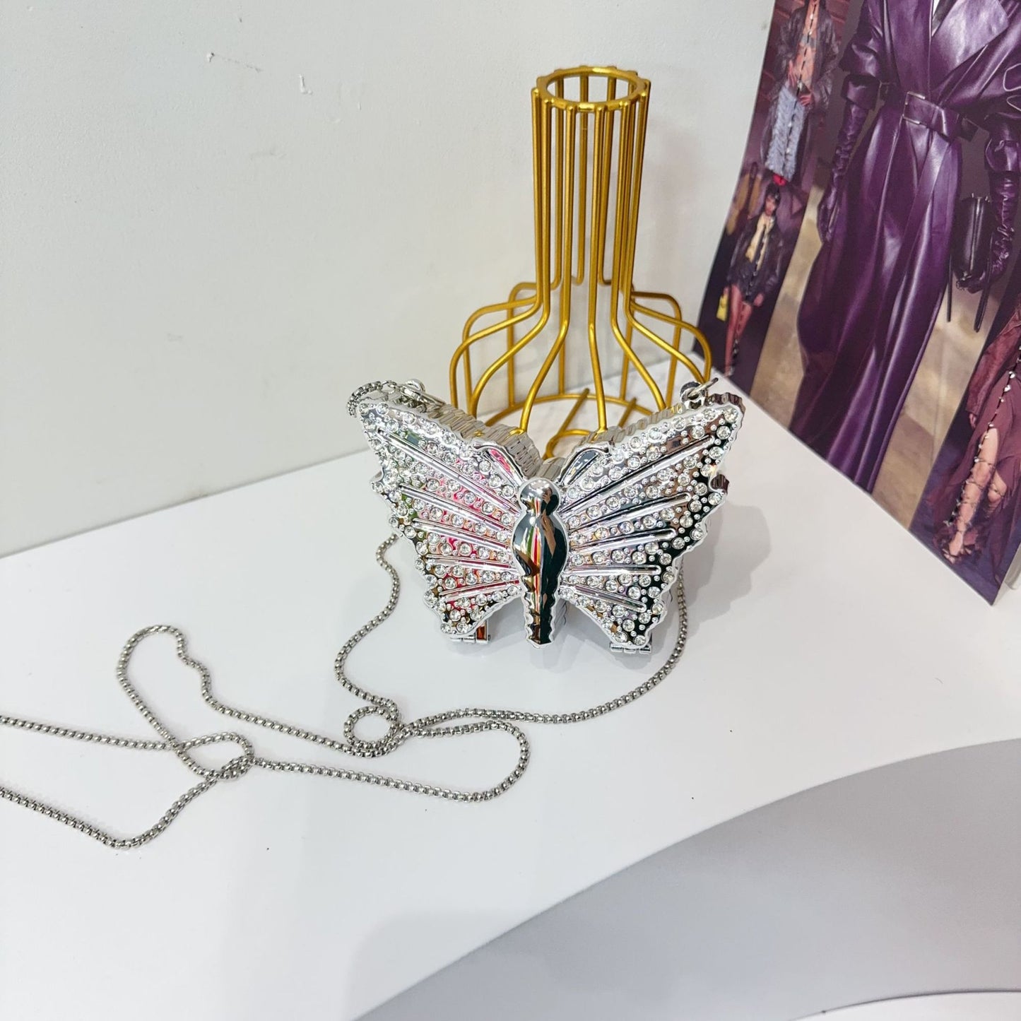 Eboo Luxury Butterfly Crystal Metal Clutch Bag for Women – Party Crossbody Purse with Chain Strap