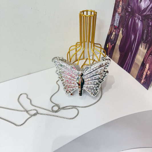 Eboo Luxury Butterfly Crystal Metal Clutch Bag for Women – Party Crossbody Purse with Chain Strap