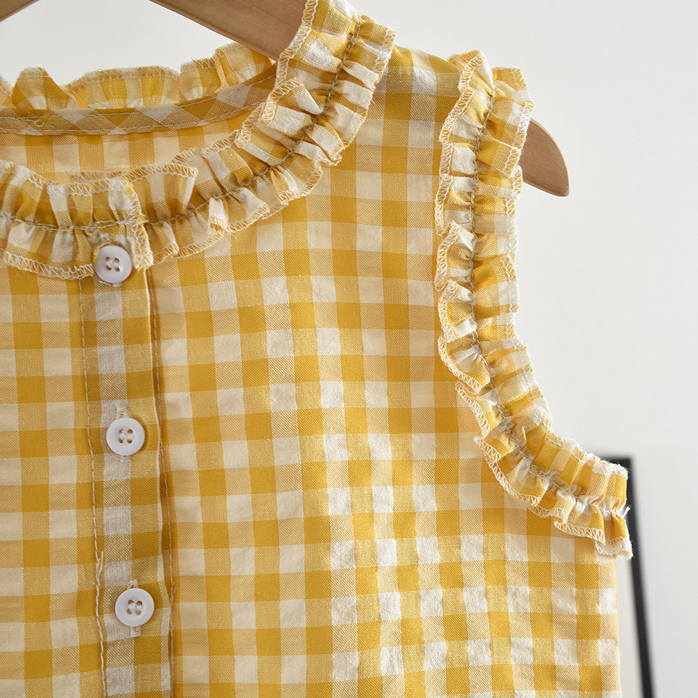 Eboo Baby Girls Checkered Sleeveless Frill Top & Wide Leg Pants Co-Ord Set