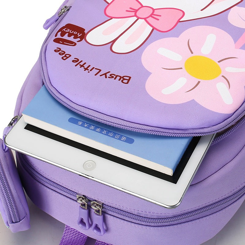 Eboo Cute Purple Bunny & Flower Kids School Bag with Small Matching Pouch