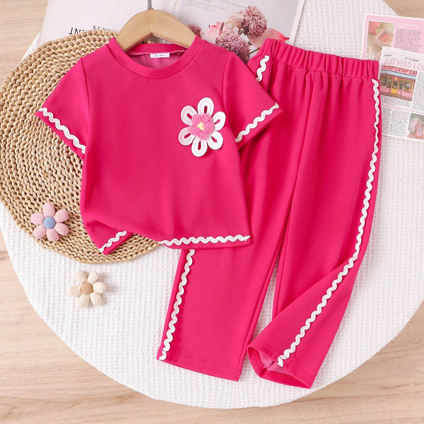Eboo Baby Girls Flower AppliquÃ?Â© T-Shirt & Pants 2-Piece Summer Outfit Set Ã¢?? Soft Casual Wear