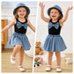 Eboo Baby Girls Black & Blue Bow Sleeveless Top with Flared Skirt – 2-Piece Outfit Set