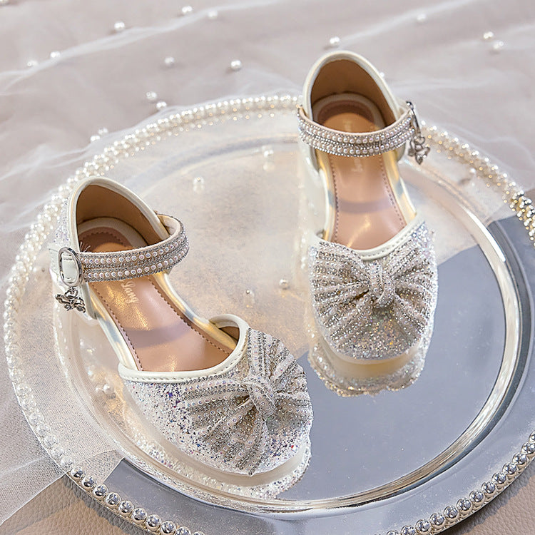 Eboo Girls Sandals Fashion Rhinestone Bow Princess Shoes Flat Heel Sandals